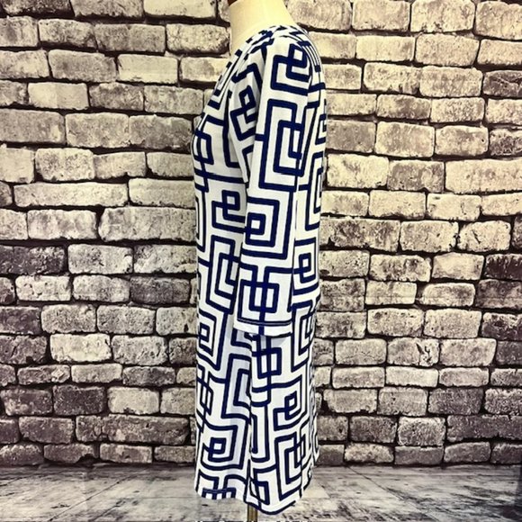 Addie Addison Blue & White V-Neck 3/4 Sleeve Dress Size Small - Picture 4 of 9